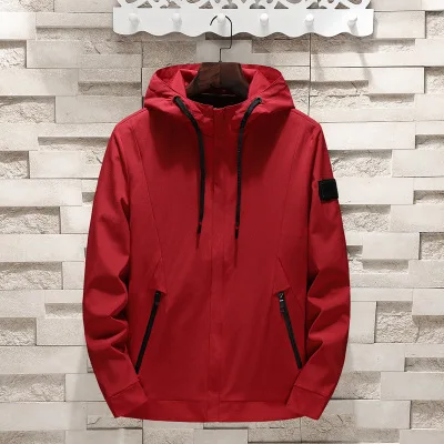 Мужские высокие куртки в уличном стиле с капюшоном плюс размер 5XL 6XL 7XL 8XL пальто на молнии Простые Спортивные куртки осенние свободные куртки Красный 56 - Цвет: Красный