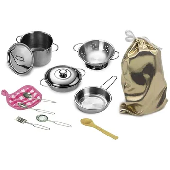 

12-Piece Set of Pots and Pans Toys Simulated Stainless Steel Toys Play Pots and Pans Toys Set Kitchen Toys Set