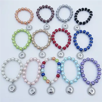 

15cm Length Glass Pearls Kids Girls Bracelet with Rhinestone Spacer 12mm Snap Buttons Sockets 12 Pieces / Lot Mix Colors