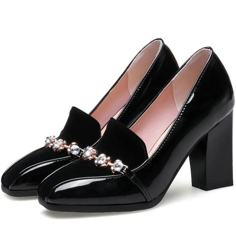 

Женские туфли-лоферы из лакированной ПУ кожи, на высоком квадратном каблуке, размеры 48