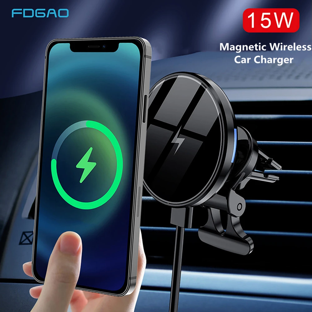 15W Magnetic Wireless Car Chargers for iPhone 12 Pro Max Mini Air Vent Mount Fast Charging Magnet Phone Holder For Magsafe Case