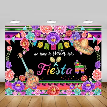 

Let's Fiesta Party Photography Backdrop No Time to Siesta Birthday Dessert Table Background Mexico Colorful Flowers Photo Shoot