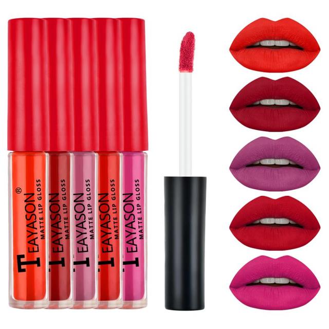 5PCS/set Lip Glaze Set Painting Series Cigarette Case Non-stick Cup Lipstick Set Gift Matte Lip Makeup Cosmetic TSLM1