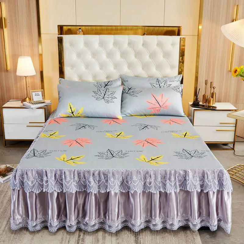 

Light Color Series Thicken Bed Skirt Home Textile Bedding 3pcs/set(1Bed Skirt + 2pcs Pillowcase) Bed Sheet King/Quee Bed F0613