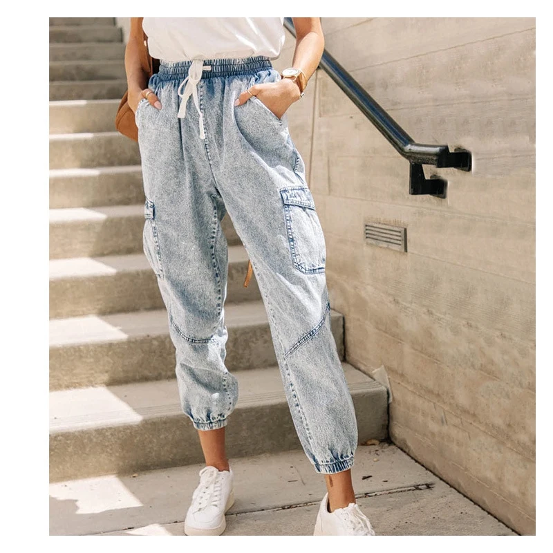 

Denim Trousers Loose Pants Denim Jeans Womens High Waist Jeans Lace Up Jeans Cargo Pants Women Jeans Pants 2020 Women Pants