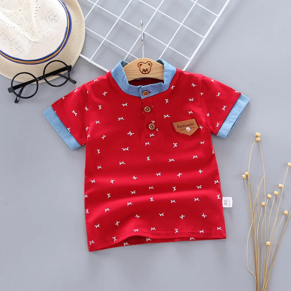 MUQGEW; Лидер продаж; футболка для малышей; Новинка; топы для маленьких мальчиков; костюм рубашка на пуговицах с буквенным принтом для джентльмена футболка; roupas - Цвет: Red