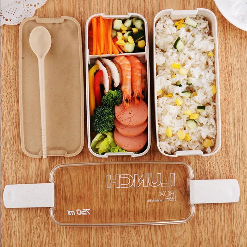 2 слоя японский контейнер для хранения пищи Пшеничная солома Bento Ланч-бокс герметичная микроволновая посуда Ланч-бокс для школьников