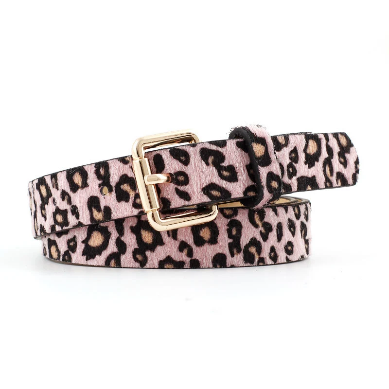 

Fashion Leopard Belt For Women Snake Zebra Print Thin Horsehair Waist Belt PU Leather Gold Ring Buckle Belts Ladies Female
