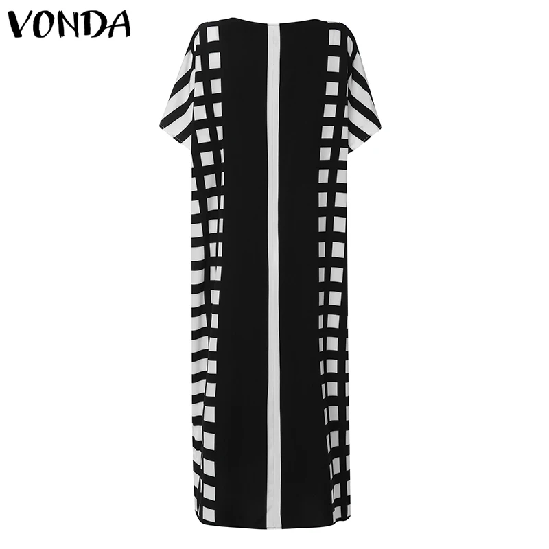 Летнее платье, VONDA, сексуальное, с круглым вырезом, с коротким рукавом, макси, длинные платья, плюс размер, повседневный пляжный сарафан, богемное длинное платье