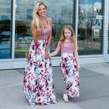 

Floral Printed Long Dresses Mommy and Me clothes Dresses Family Matching Clothes Summer Mother daughter dresses Mom and Kids