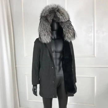 Billige Winter Mantel Parka MĂ€nner Luxus Mit Kapuze Warme Winddicht Jacken Echt Kaninchen Pelz GefĂŒttert Outwear