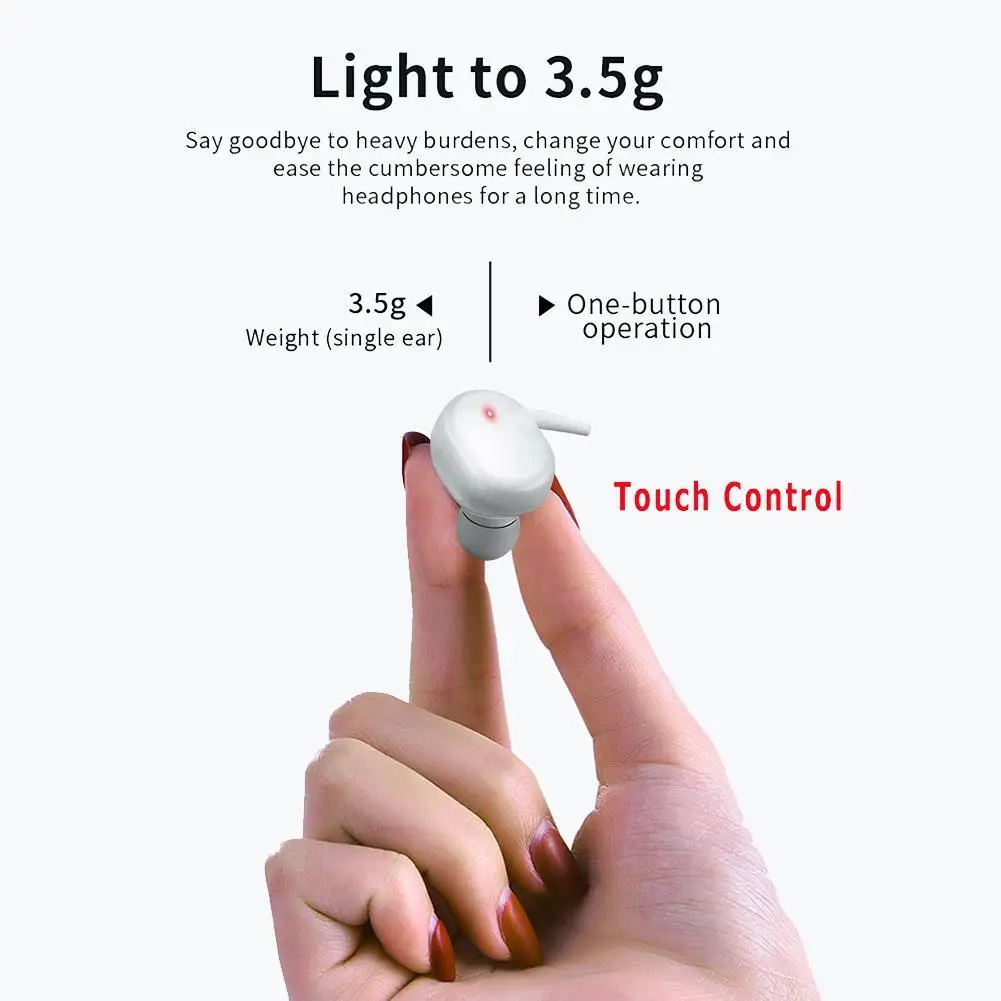 1Pair Wireless bluetooth Headphones 5 0 TWS Bluetooth Touch Control IPX5 Earphone HiFi Headset Waterproof For Sports Game N8E3