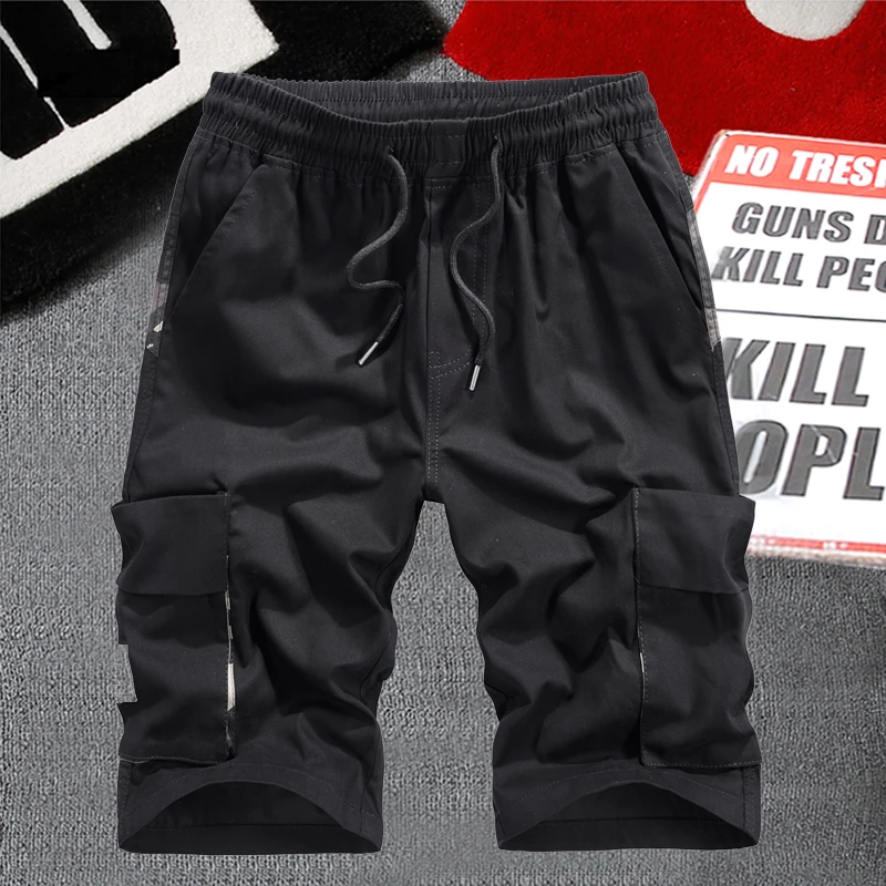 Men's Summer Casual Fashion Solid Color Tooling Shorts Loose Straight Khaki Army Green Black Men's Sports Shorts Asian Size