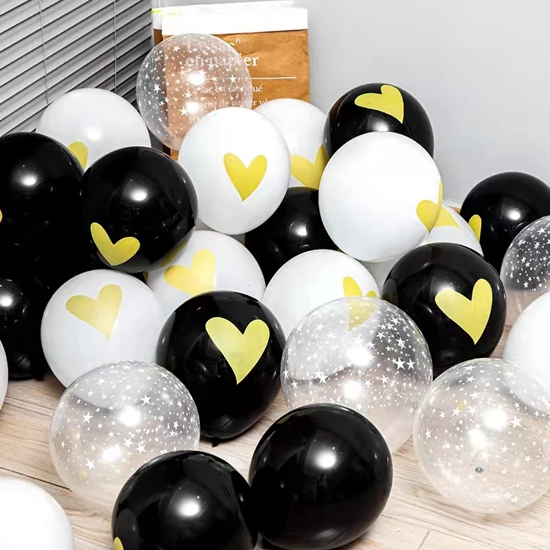 

15 шт./компл. 12 дюймов черный белый розовый Печатный латексный воздушный шар в форме сердца воздушные гелиевые воздушные шары День Святого Валентина Свадьба детский душ Deco