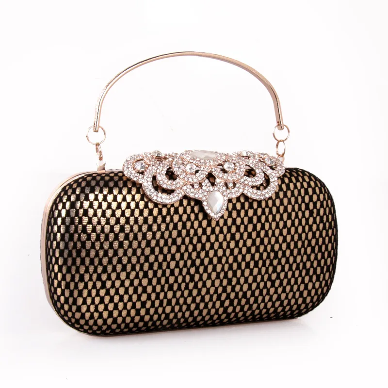

Lace Grid Leather LADY'S PU Bag Diamond Set Hard Box Clutch Banquet li fu bao Evening Bag Medium-