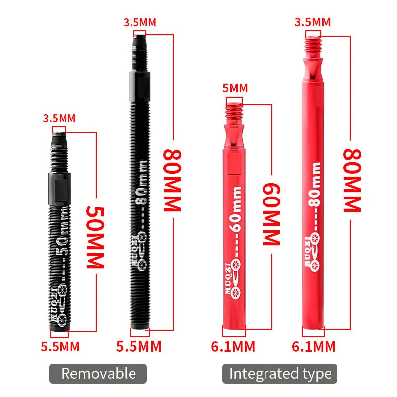 Bike Presta Valve Extender 50mm 60mm 80mm Clincher Tire Removable Adapter With Core Tool