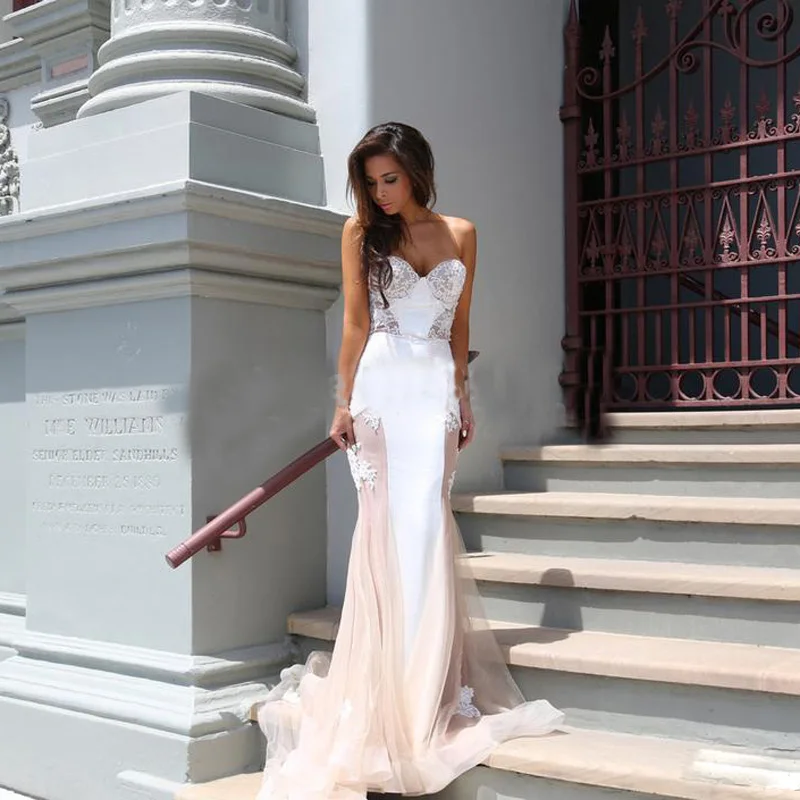 

Vestido de Novia Mermaid White and Pink 2018 Lace Applique Elegant party bridal Gown Casamento Abiti bridesmaid dresses