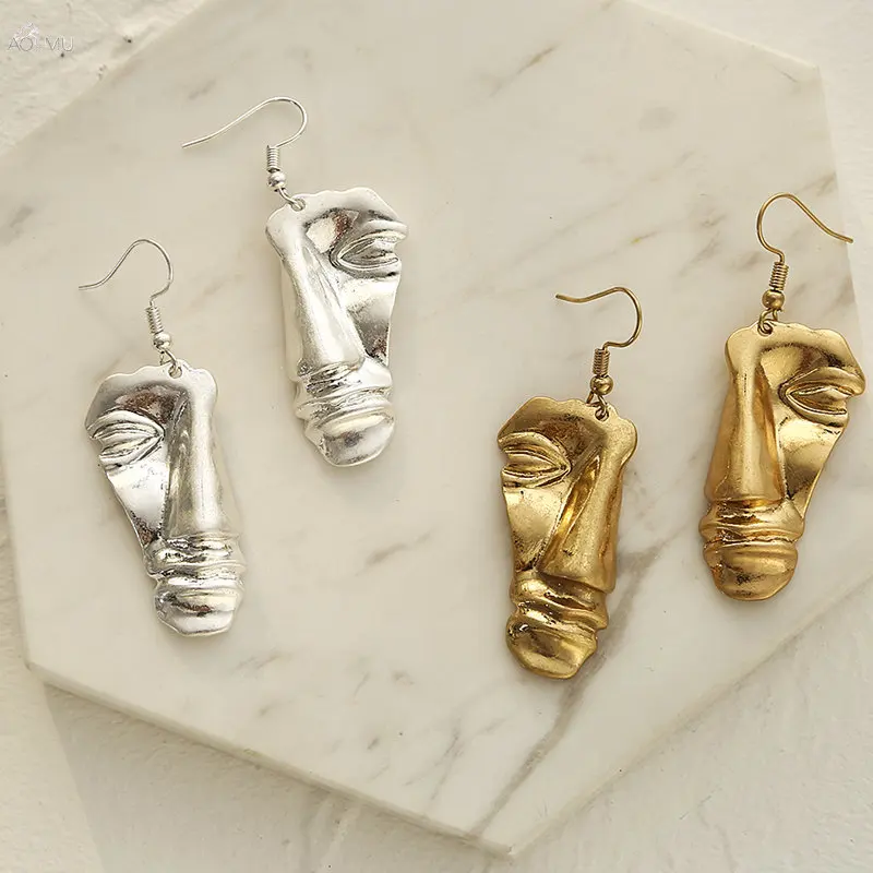 

AOMU New Fashion Design Creative Face Earring Irregular Metal Geometric Drop Dangle Earrings for Women Ear Jewelry Gift