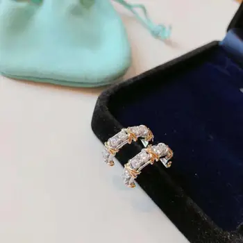 

Women S925 Sterling silver Earring X shape 4 zircon fashion Jewelry Original Luxury brands Logo Valentine gift