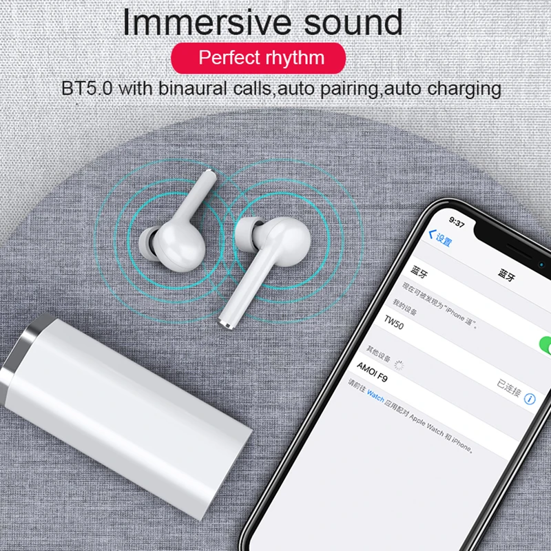TWS Bluetooth гарнитуры HIFI Качество аудио бинауральные наушники TW50 вкладыши мини беспроводные гарнитуры бас стерео наушники для Android