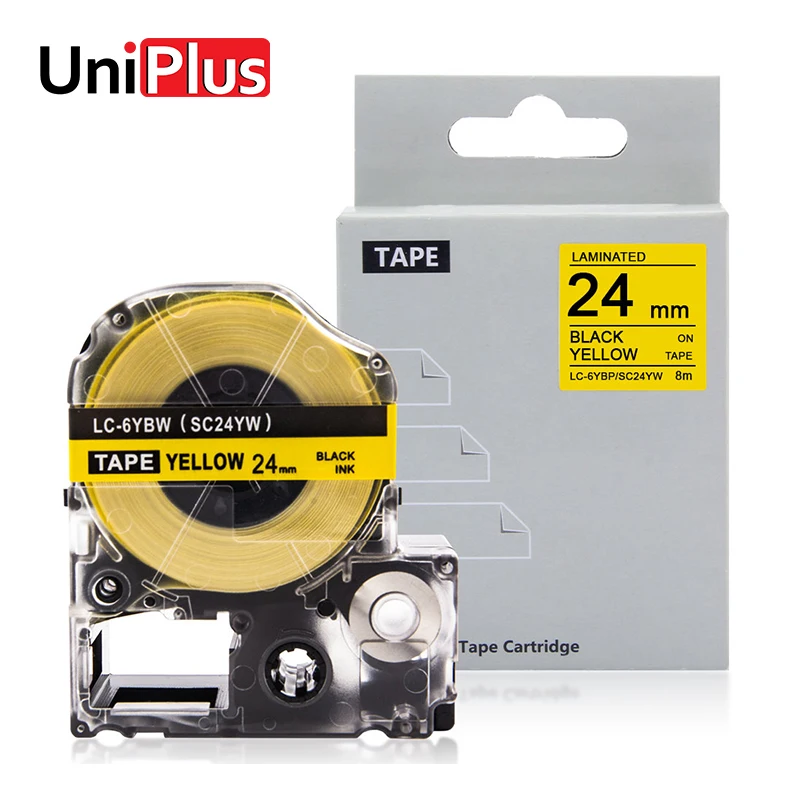UniPlus Замена для Espon King Jim SC24YW LC-24YBP Labelmaker черный на желтом клейкие ленты водонепроницаемый принтер ленты