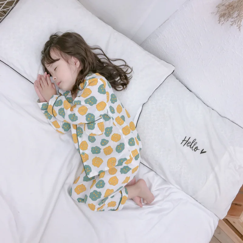 2-6T Новое поступление, осень года, пижамные комплекты для маленьких девочек однобортный топ с длинными рукавами и принтом+ штаны, комплект из 2 предметов, одежда для сна для девочек