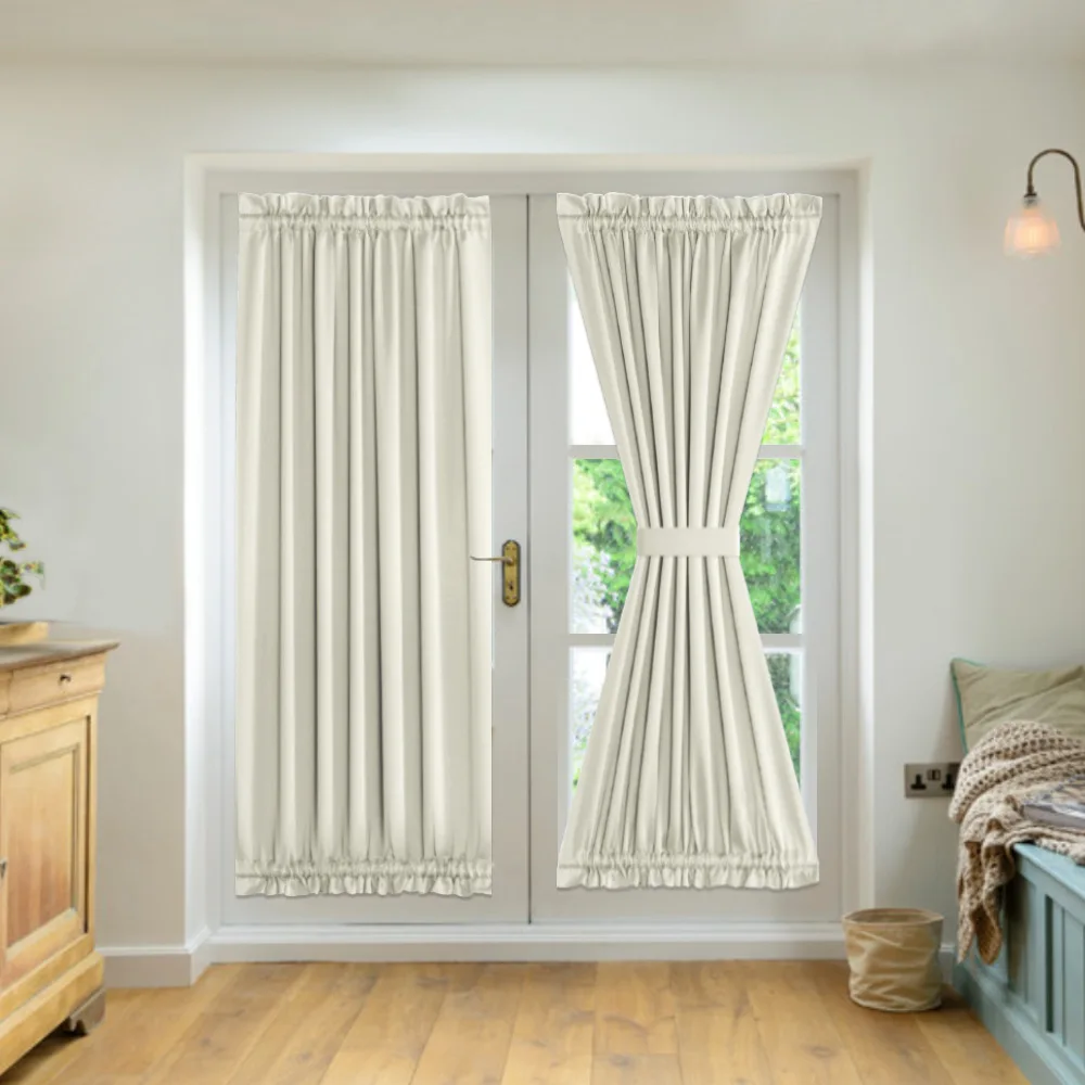 VOGOL Cortinas de puerta francesa, cortinas filtrantes de luz con bolsillo  para barra para puertas con ventana de cristal, diseño de bordado floral