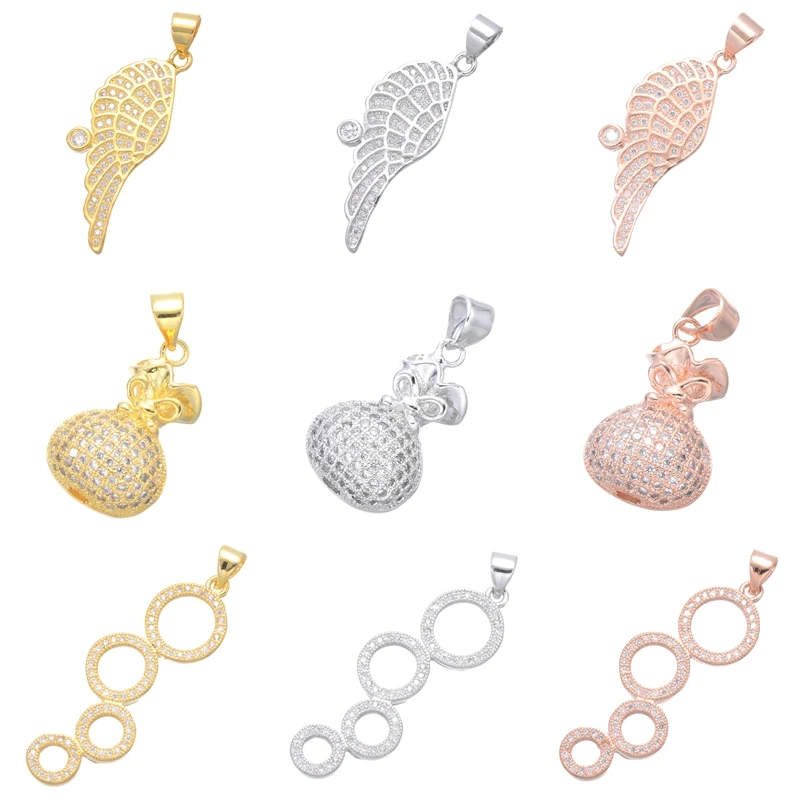 

Juya DIY Jewelry Fittings Micro Pave Zircon Gold/Silver/Rose Gold Angel Wing Pendant Charms For Women Kids Jewelry Making