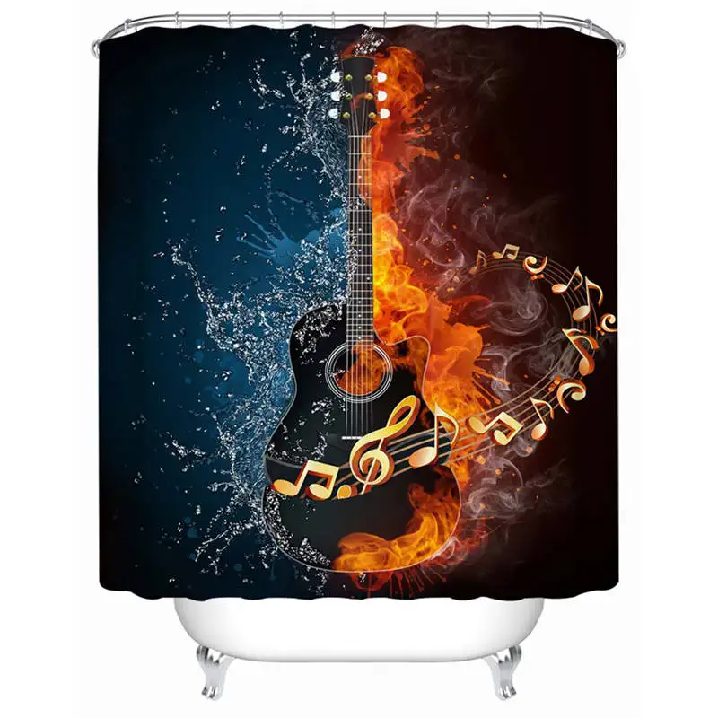Guitar BeddingOutlet бас-гитара занавеска для ванной 3D печатная Водонепроницаемая занавеска для ванной огонь и вода занавеска для душа музыкальная яркая занавеска - Цвет: Guitar