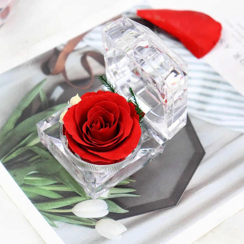 Touch love 4,4* 4.4cm. Консервированный цветок кольцо коробка беспринт Красочные розы BLUELOVER подарок подругам. День святого Валентина - Цвет: Красный