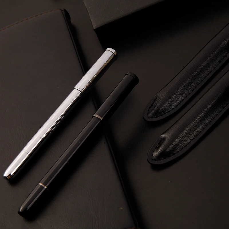 

New Arrival metal Fountain Pen EF Nib Black Plastic Barrel Pens Gift Leather pencil case Office Supplies 0.5MM nib
