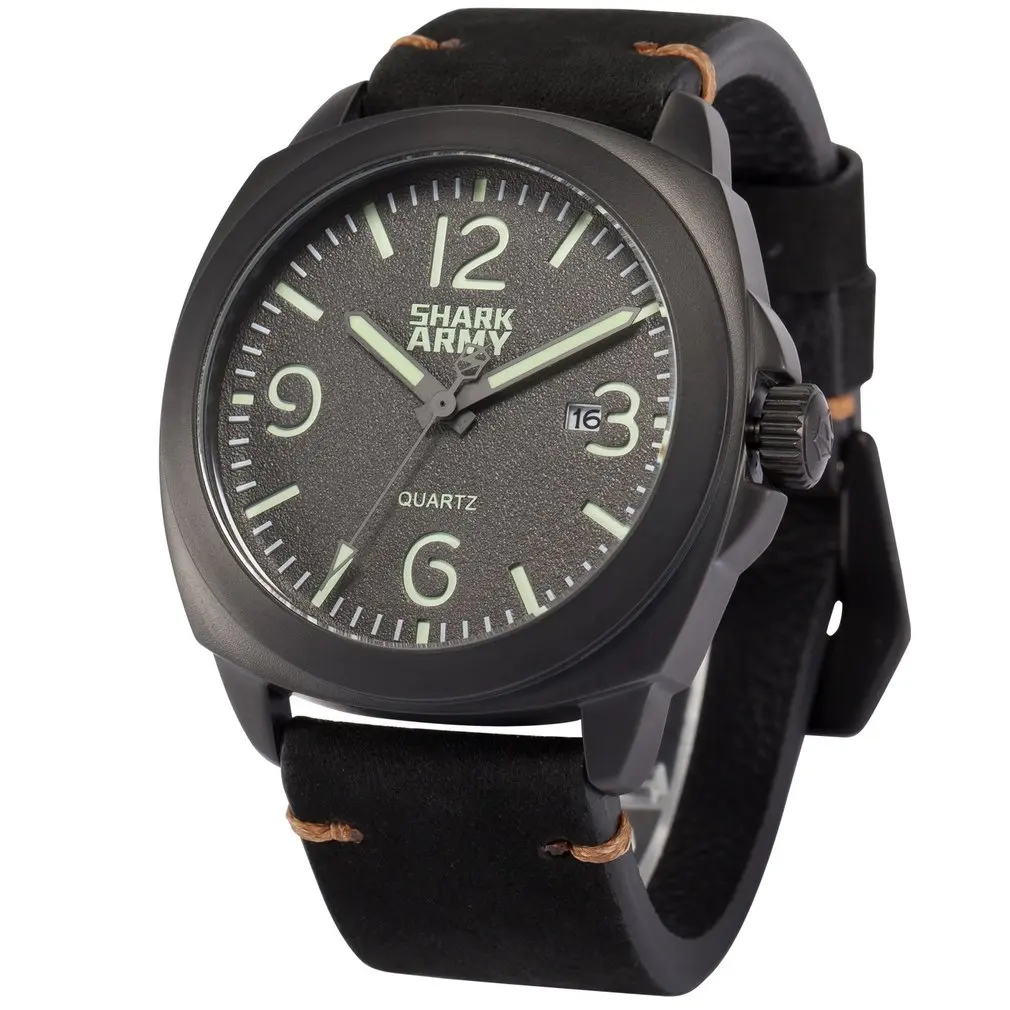 Армейский Relogio 100 м водостойкий светящийся черный кожаный ремешок из нержавеющей стали военные кварцевые часы/SAW184 - Цвет: black