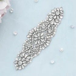 Handmade Rhinestone Waistband Applique For Prom Dresses Bridal Wedding Patch Trim with Crystals Applique for Shoes Bag