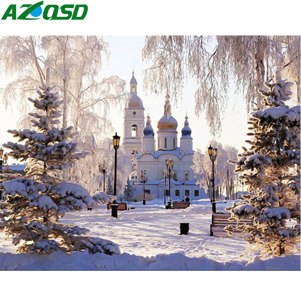 

AZQSD 5D Diamond Painting Winter Landscape Diamond Embroidery DIY Needlework Full Square Drilling Daimond Mosaic Home Decor