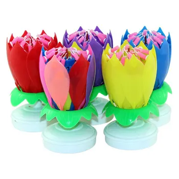 

Upgrade Multicolor Rotating Lotus Cake Candle Electronic Music Candle Birthday Wedding HKS99