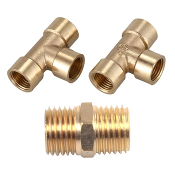 

3 Pcs Accessories: 1 Pcs PT Male Thread Water Hose Pipe Straight Connector & 2 Pcs BSP Thread Tee Coupling Adapter