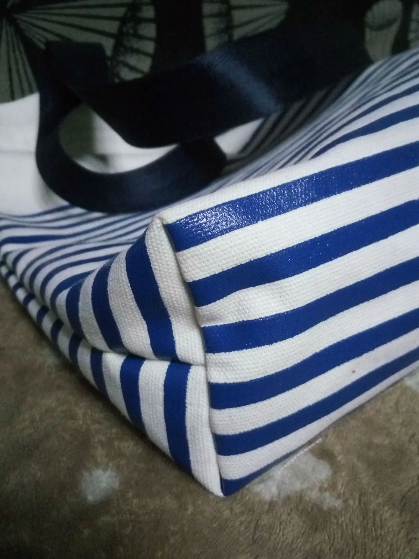 Trending-Korean Style Stripes Navy Style Large-Volume Shoulder Bag/ Hand Bag Women’s Canvas Handbag School Bag Environmentally F