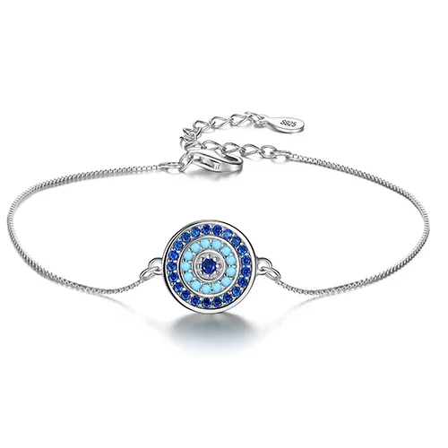 YS1305 Hand Hamsa Infinity браслеты из стерлингового серебра 925 пробы, CZ голубой счастливый глаз, браслеты с австрийским кристаллом, звеньевая цепочка, браслет для женщин - Окраска металла: YS1305