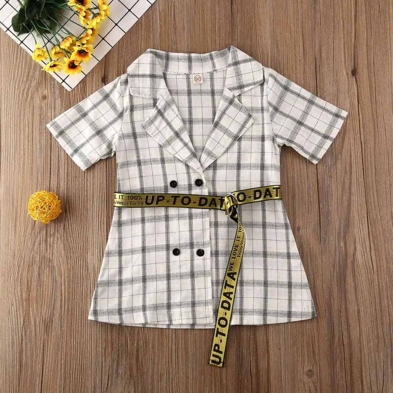 US Toddler Kid Baby Girl Autumn Fashion Casual Bandage Clothes Plaids Checks Top T-shirt Shirt Dress