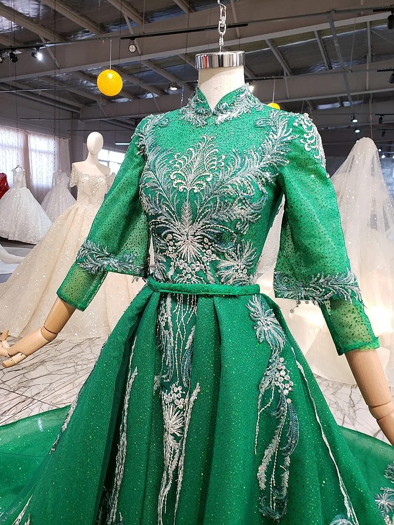 Дубай Vestidos De Festa изумрудно-зеленое вечернее платье с блестками со съемным шлейфом Саудовская Арабская мусульманская женская официальная одежда