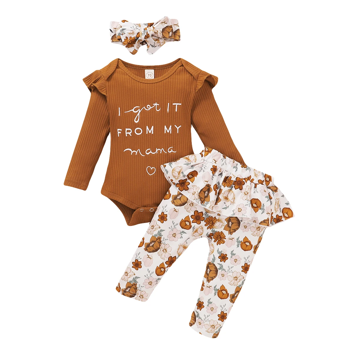 Pudcoco Kids Girl 3Pcs Set Long Sleeve Flower Printed O-Neck Romper+Casual Flouncing Pants+Headband | Мать и ребенок