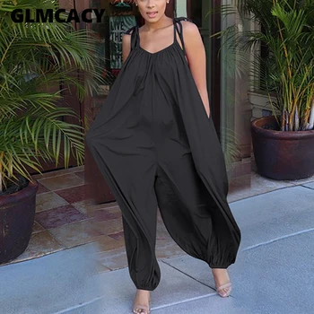 

Women Spaghetti Strap Loose Style Jumpsuit Sleeveless Solid Chic Comfort Summer Casual Overalls