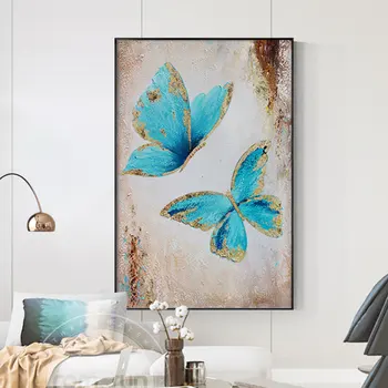 

Blue Butterfles and Beautiful Flowers Canvas Art Modern Wall Pictures for Living Room Bedroom and Aisle Wall Art Home Deco Paint