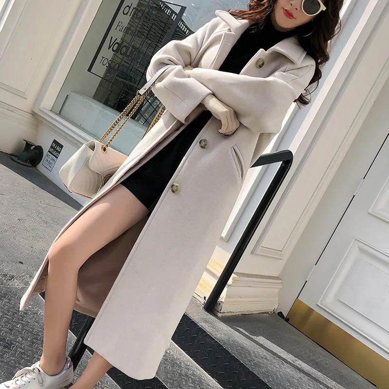 Осень зима корейский большой размер тонкий шерсть пальто модные повседневные женские длинные пальто Высокое качество элегантные куртки топы