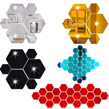

12Pcs 3D Hexagon Acrylic Mirror Wall Stickers DIY Art Wall Decor Stickers Living Room Mirrored Sticker Gold Home Decoration
