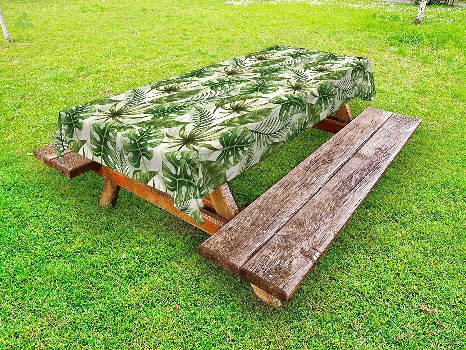 

Tropical Outdoor Tablecloth Rainforest Island Jungle Foliage Pattern Green Leaves Retro Nature Decorative Picnic Table Cover