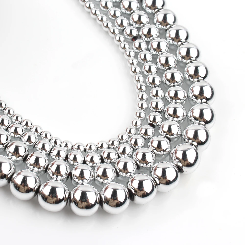 Faceted Silver Plated Rose Gold Hematite Natural Stone Beads for Jewelry Making – Round Loose Beads in Various Sizes