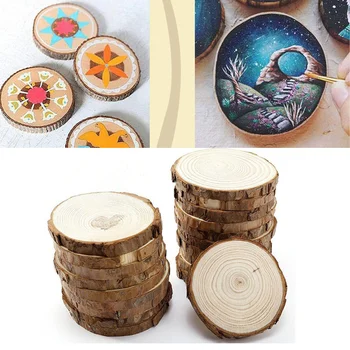 

1pc/5pcs Natural Pine Round Unfinished Wood Slices Circles With Tree Bark Log Discs DIY Crafts Wedding Party Painting