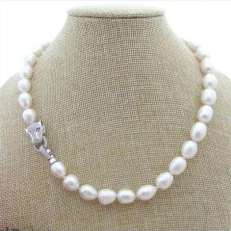 

new 10X12MM SOUTH SEA NATURAL White PEARL NECKLACE Leopard head CLASP18