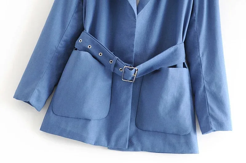 Heydress женские осенние пояса Блейзер костюм Офисная Леди синий карман хлопок и лен брюки женский модный блейзер для работы